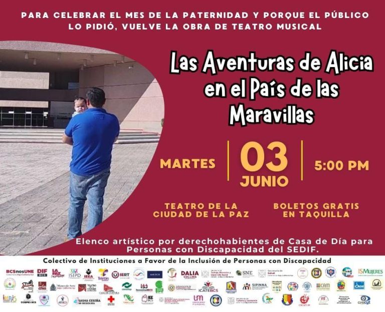 A petición del público regresa al Teatro de La Ciudad de La Paz la espectacular obra de teatro “Las Aventuras de Alicia en el País de las Maravillas” este martes 3 de junio a 17:00 hrs. con entrada gratuita.